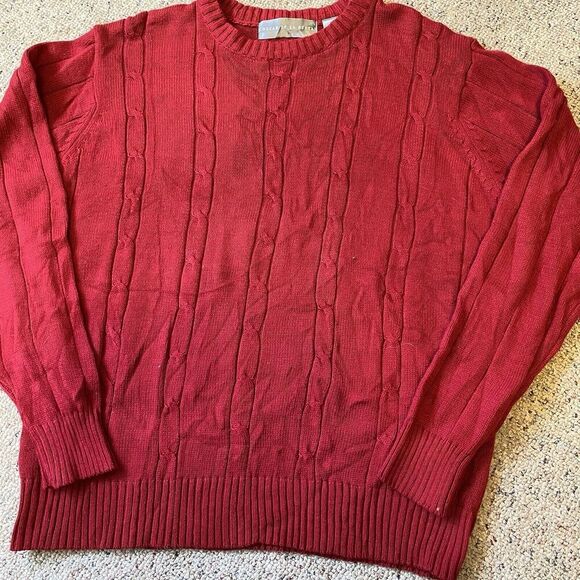 Oscar de la Renta Sweater Men L Cable Knit Red Crew Neck Jumper Pullover Preppy - Picture 6 of 8